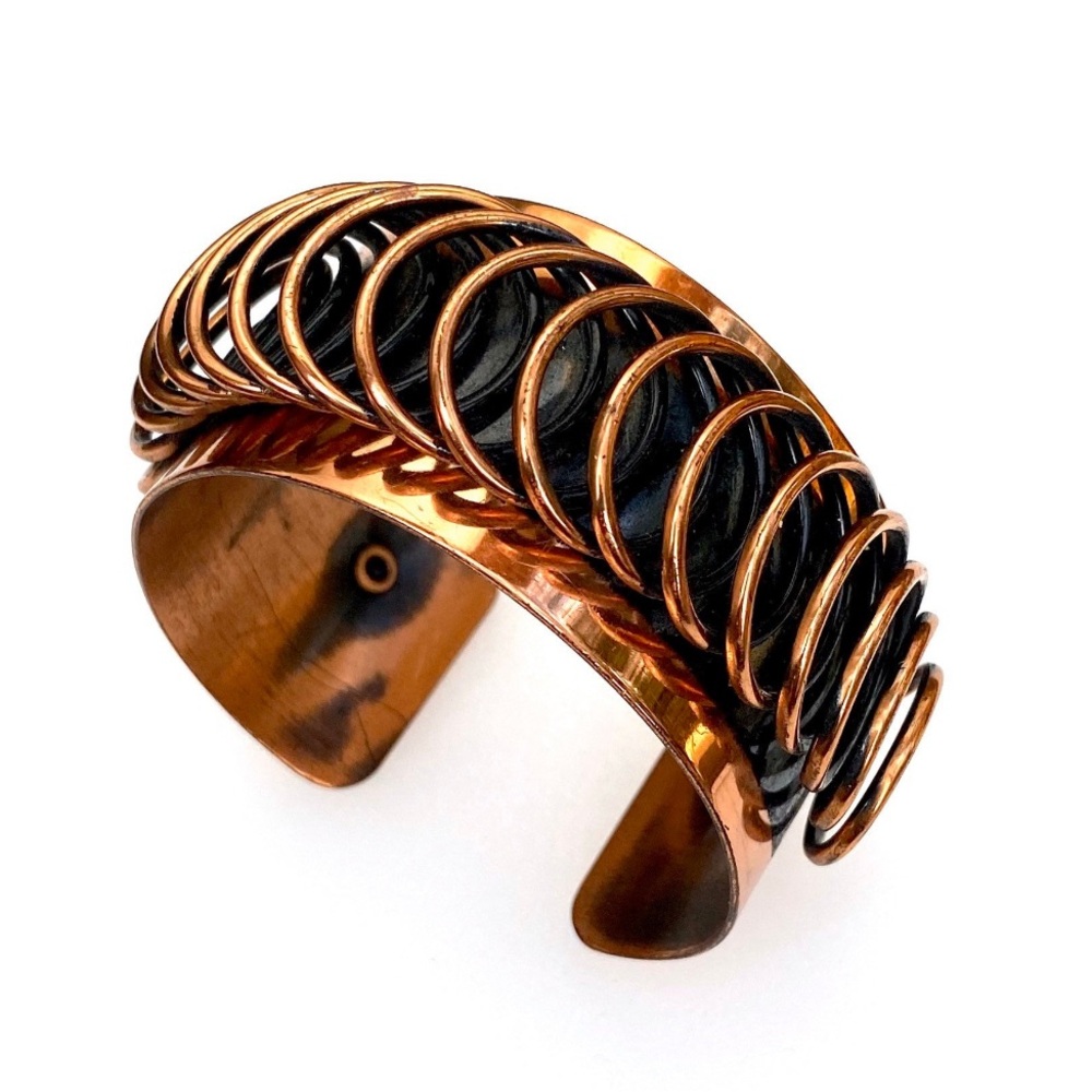 Renoir Vintage Copper and Black Spiral Cuff Bracelet